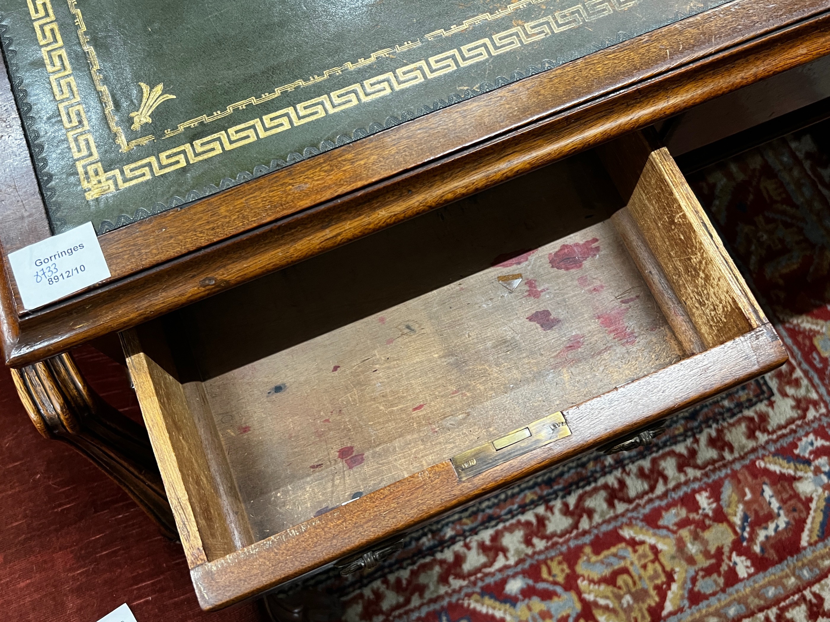 An early 20th century mahogany leather topped pedestal desk, width 137cm, depth 75cm, height 74cm